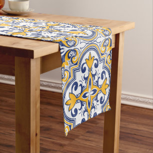 💙💛 Beautiful blue and yellow Azulejos IX, Short Table Runner