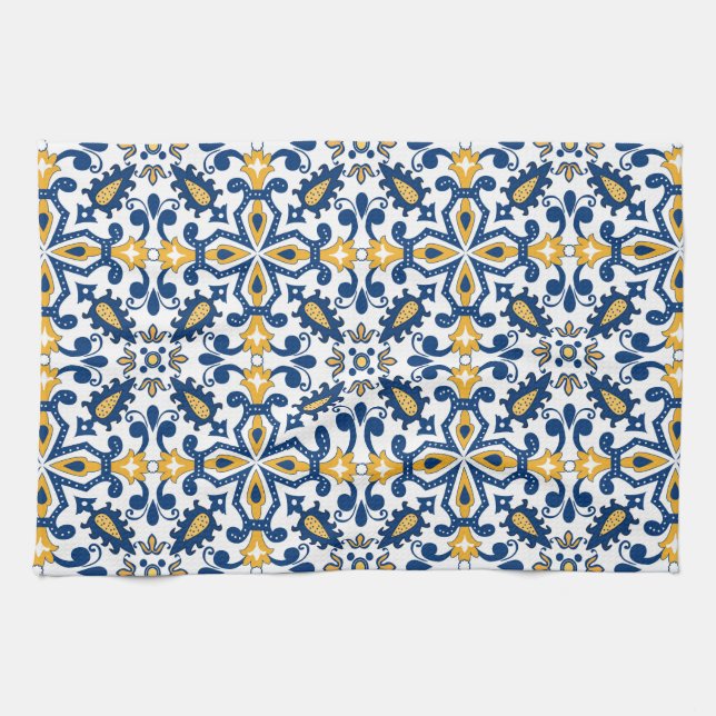 💙💛 Beautiful blue and yellow Azulejos,   Kitchen Kitchen Towel (Horizontal)