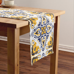 💛💙🤍 Beautiful blue and yellow Azulejos,  Short Table Runner