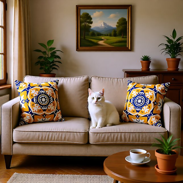 💛💙🤍 Beautiful blue and yellow Azulejos Throw Pillow (💛💙🤍 Beautiful blue and yellow Azulejos Throw Pillow)