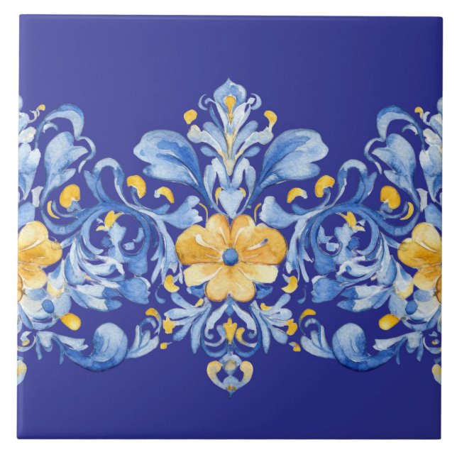 Beautiful Blue and Yellow Azulejos  Tile (Front)