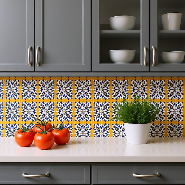 💙💛 Beautiful blue and yellow Azulejos VIII, Tile (💙💛 Beautiful blue and yellow Azulejos VIII, Ceramic Tile)