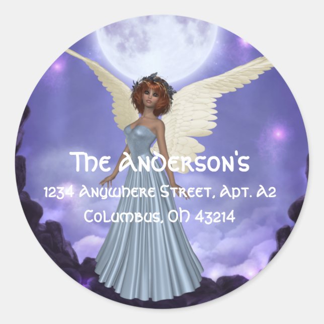 Beautiful Blue Angel Address Labels/Stickers Classic Round Sticker (Front)