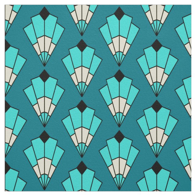 Beautiful Blue Art Deco Patterned Fabric (Swatch)