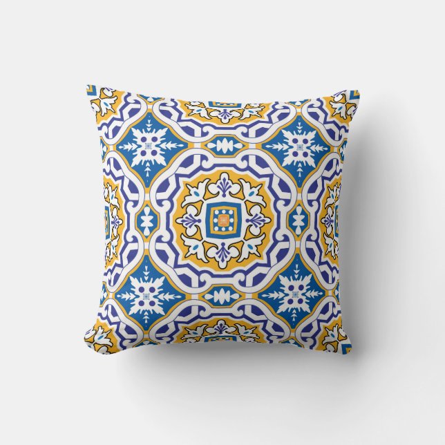 💙 Beautiful blue Azulejos IV medium tile Throw Pillow (Front)