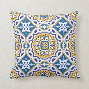 💙 Beautiful blue Azulejos IV medium tile Throw Pillow