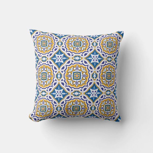 💙 Beautiful blue Azulejos IV Small tile size Throw Pillow (Front)