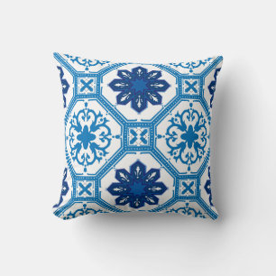 💙 Beautiful blue Azulejos, XL tile size Throw Pillow