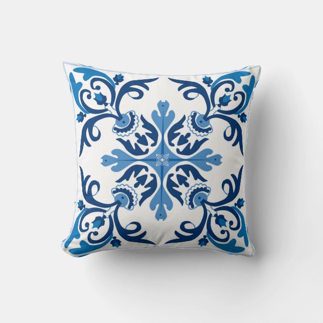 💙 Beautiful blue Azulejos, XXL tile size Throw Pi Pillow (Front)
