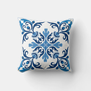 💙 Beautiful blue Azulejos, XXL tile size Throw Pi Throw Pillow