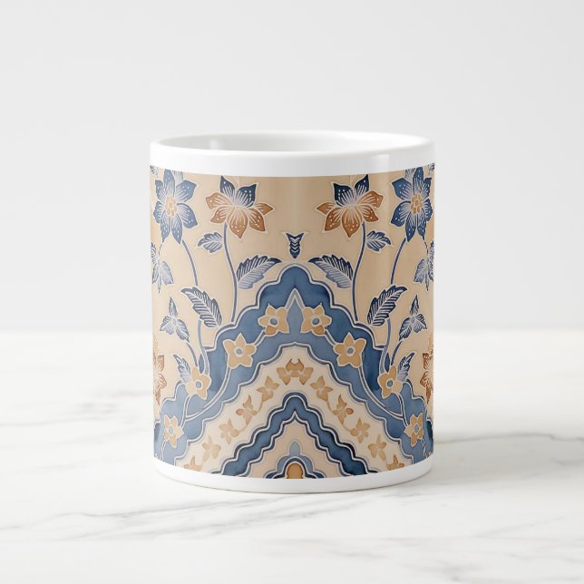 Beautiful Blue Beige Batik Garden Specialty Mug (Front)
