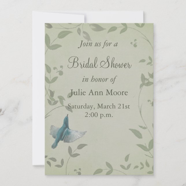 Beautiful Blue Bird Bridal Shower Invitation (Front)