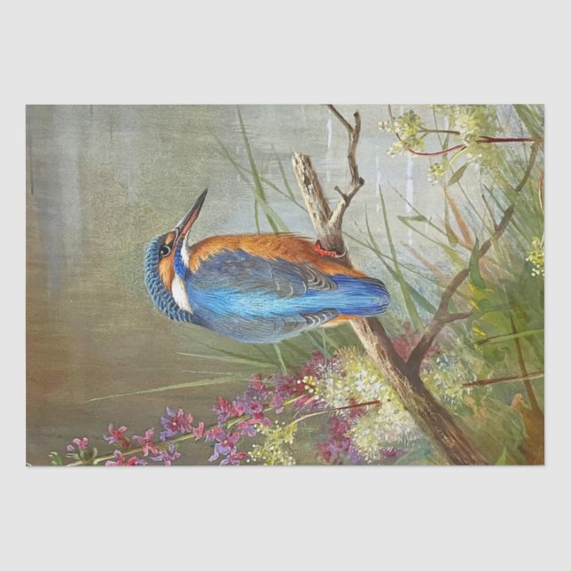 Beautiful Blue Bird Kingfisher Watercolor Painting Tissue Paper (Front)