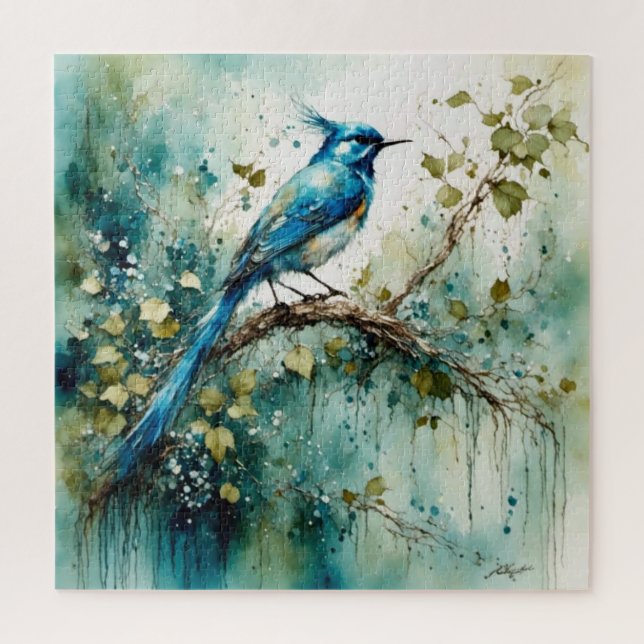Beautiful Blue Bird sitting in a tree Jigsaw Puzzle (Vertical)