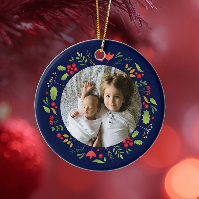Beautiful Blue Botanical Photo Custom Christmas Ceramic Ornament (Creator Uploaded)