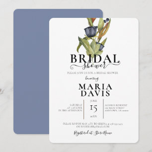 Beautiful Blue Bouquet Illustration Bridal Shower Invitation