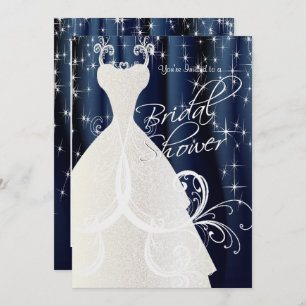 Beautiful Blue Bridal Shower with Sparkling Stars Invitation