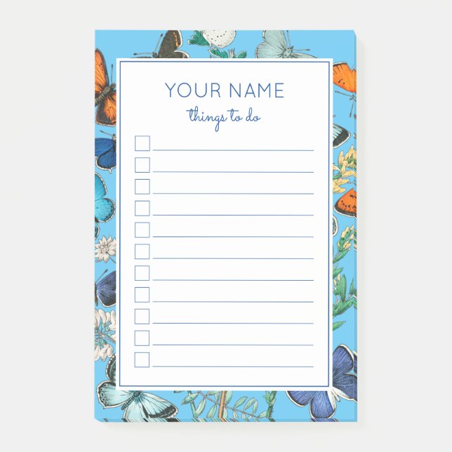 BEAUTIFUL BLUE BUTTERFLIES TO DO POST-IT NOTES (Front)