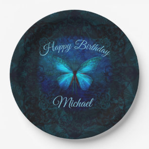 Beautiful Blue Butterfly Birthday Paper Plate