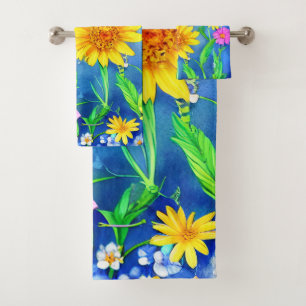 Beautiful Blue Butterfly in a Flower Meadow Bath Towel Set