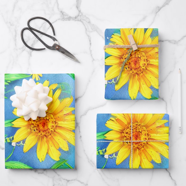 Beautiful Blue Butterfly in a Flower Meadow Wrapping Paper Sheet (Front)