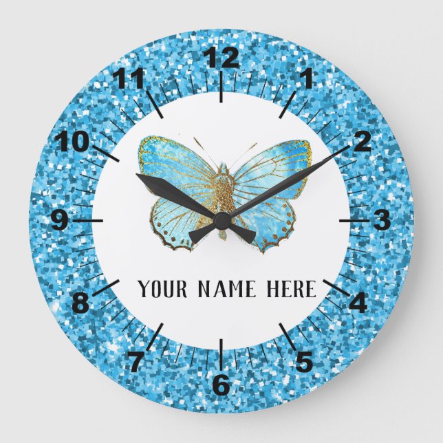 Beautiful Blue Butterfly Large Clock (Front)