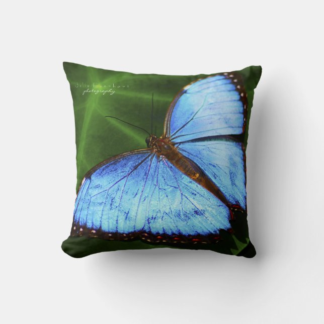 Beautiful Blue Butterfly Throw Pillow (Front)