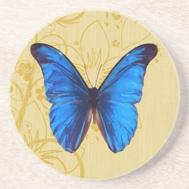 Beautiful Blue Butterfly Vintage art Coaster (Front)