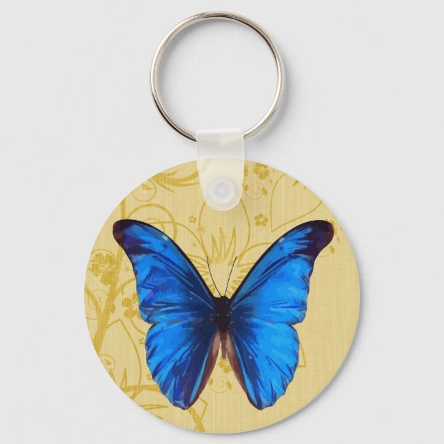 Beautiful Blue Butterfly Vintage art Keychain (Front)