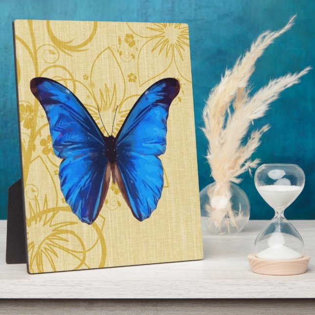 Beautiful Blue Butterfly Vintage art Plaque (Side)