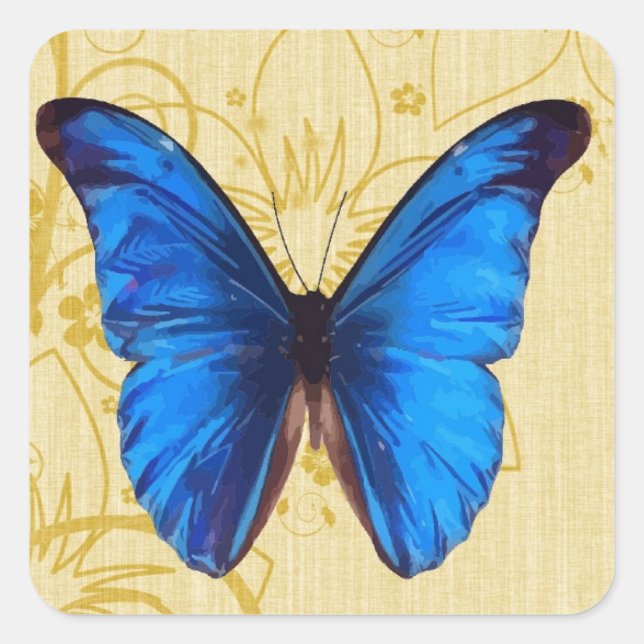 Beautiful Blue Butterfly Vintage art Square Sticker (Front)