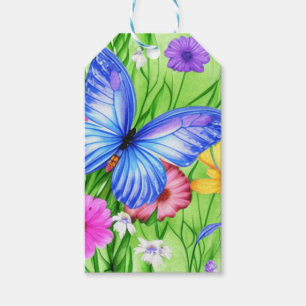 Beautiful Blue Butterfly with flowers Watercolor Gift Tags