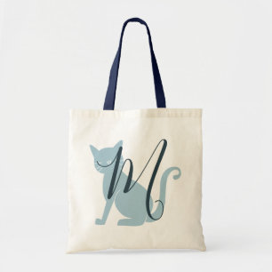 Beautiful Blue Cat Monogram Tote Bag