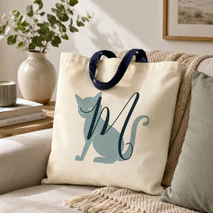 Beautiful Blue Cat Monogram Tote Bag