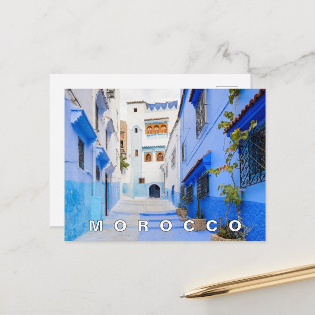 Beautiful Blue Chefchaouen Moroccan Architecture Postcard (Front/Back In Situ)