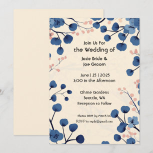 Beautiful blue cherry blossom wedding invitation
