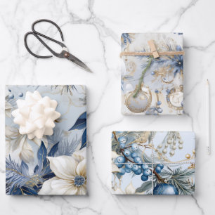 Beautiful Blue Christmas   Mix Wrapping Paper Sheet