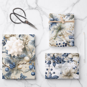 Beautiful Blue Christmas   Mix Wrapping Paper Sheet