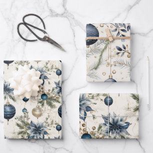 Beautiful Blue Christmas   Mix Wrapping Paper Sheet