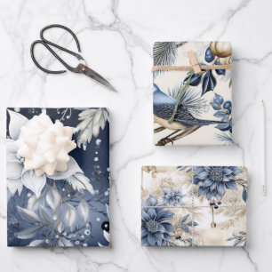 Beautiful Blue Christmas Mix Wrapping Paper Sheet