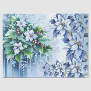 Beautiful Blue Christmas Poinsettias Decoupage Tissue Paper