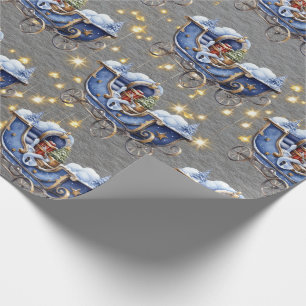 Beautiful Blue Christmas Sleighs Steel Grey Wrapping Paper