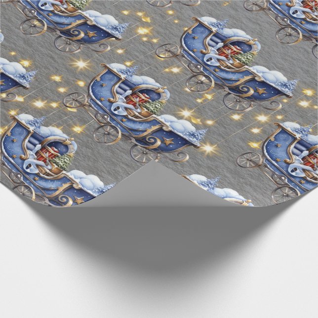 Beautiful Blue Christmas Sleighs Steel Grey Wrapping Paper (Corner)