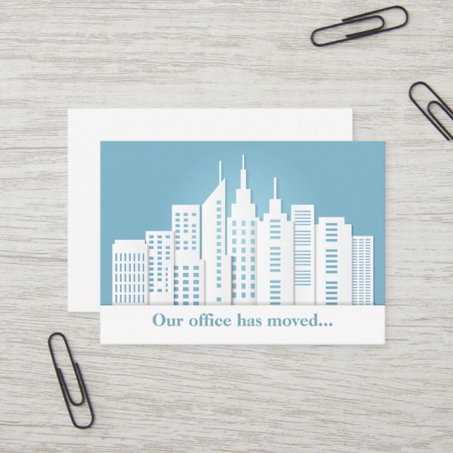 Beautiful Blue City Skyline Change of Address Business Card (Front/Back In Situ)