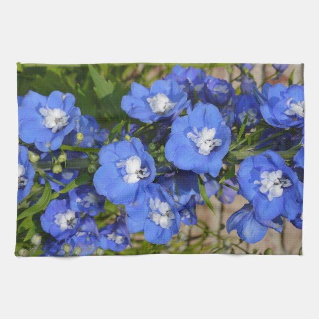 Beautiful blue delphinium flowers kitchen towel (Horizontal)