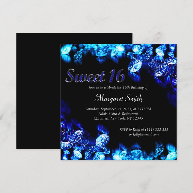 Beautiful Blue Diamond Sweet 16 Invite (Front/Back)