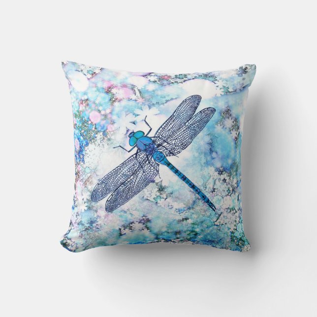 Beautiful Blue Dragonfly Throw Pillow (Front)