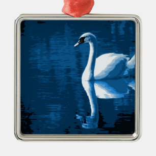 Beautiful Blue Elegant Calm River White Swan Metal Ornament