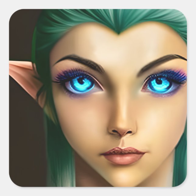 Beautiful Blue Eyed Fairy Square Sticker (Front)