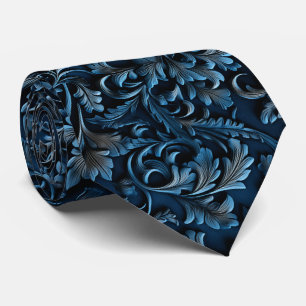 Beautiful Blue Faux Tooled Leather  Tie